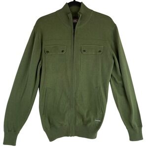 Land Rover Mens Olive Green Zip Up Sweater Jacket Cotton Size Small